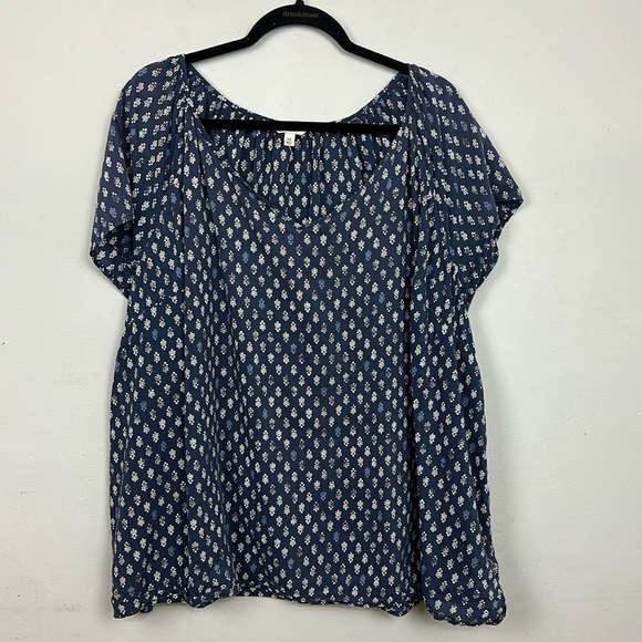 Sonoma Life + Style Blue and White Challis Leaf Print Cap Sleeve Top Sz 3X - Picture 1 of 7